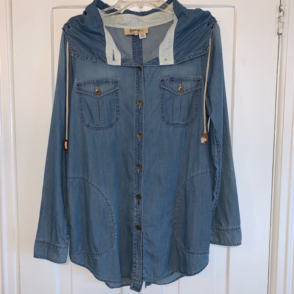Anthropologie Hooded Chambray Jacket/Button Down